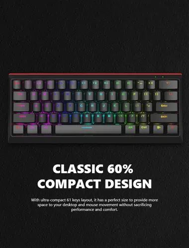 Marvo геймърска клавиатура Gaming Mechanical keyboard 61 keys TKL - KG962G - RED switches, RGB - image 6