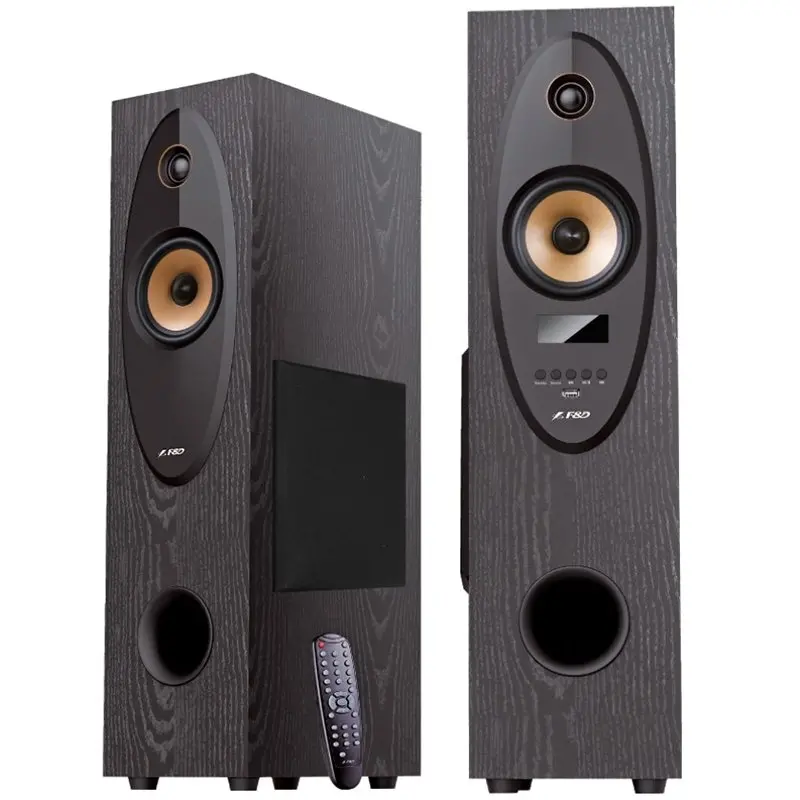 FENDA F&D T-35X 2.0 Floorstanding Speakers, 80W RMS (40Wx2), 1'' Tweeter + 4'' Speaker + 8'' Subwoofer for each channel, BT 5.0/AUX/Optical/USB/FM/Karaoke function/LED Display/Remote control/Microphone included/Wooden/Black