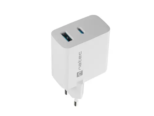 Адаптер, Natec USB Charger  Ribera Gan 1X USB-A + 1X USB-C 65W, White - image 1