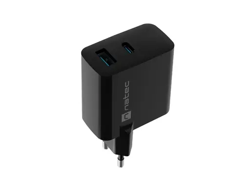 Адаптер, Natec USB Charger  Ribera Gan 1X USB-A + 1X USB-C 65W, Black - image 1