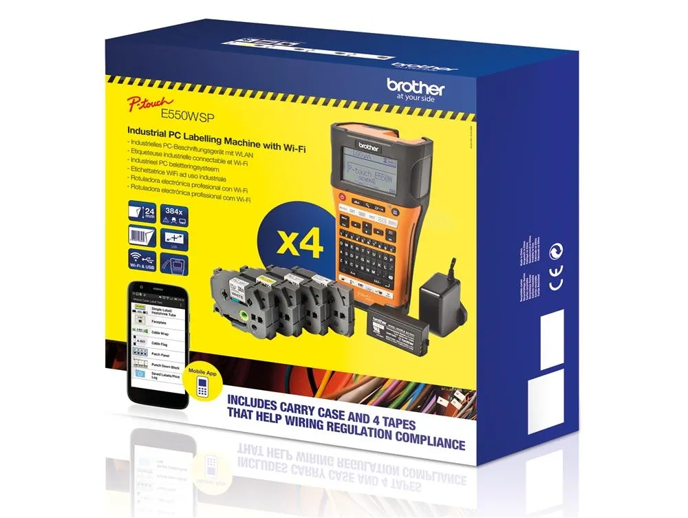 Етикираща система, Brother PT-E550WSP Handheld Industrial Labelling system + 1x TZEFX231, TZE241, TZE251, TZE651 - image 1