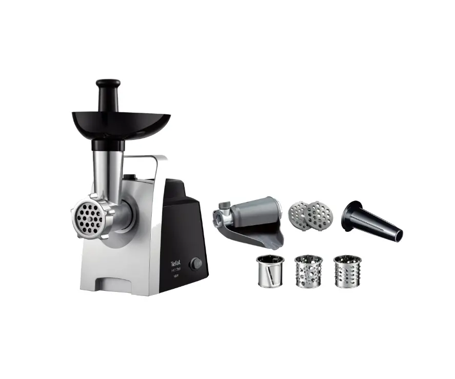 Mașină de tocat carne, Tefal NE109838, HV1 7IN 1, 1400W, 1.7kg/min, coulis, 2 site, răzătoare cu 3 tamburi, mâner