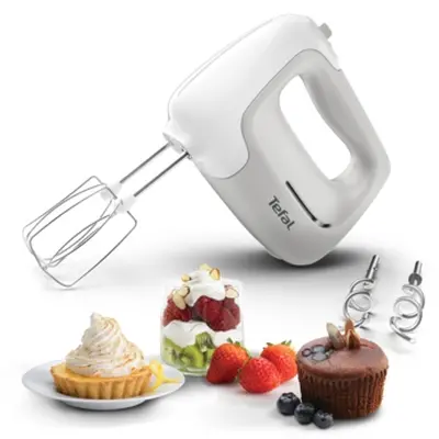 Mixer, Tefal HT450B38, PrepMix 450W, 2 tel de baterea din oțel inoxidabil, 2 cârlige de aluat din oțel inoxidabil, 5 viteze + turbo - 7
