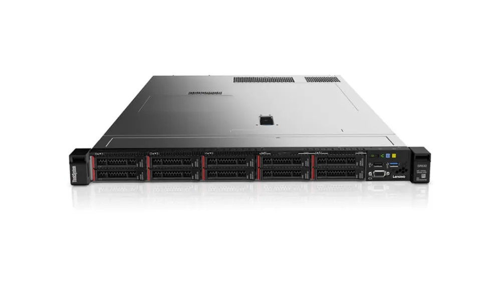 Сървър, Lenovo ThinkSystem SR630, Xeon Silver 4210R (10C 2.4GHz 13.75MB Cache/100W), 32GB 2933MHz (1x32GB, 2Rx4 RDIMM), O/B, 930-8i, 1x750W, XCC Enterprise, Tooless Rails