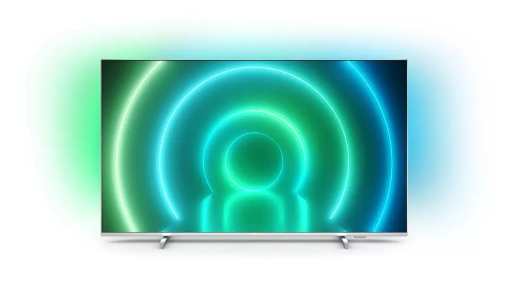 Телевизор, Philips 50PUS7956/12, 50" UHD 4K LED 3840x2160, DVB-T2/C/S2, Ambilight 3, HDR10+, HLG, Android 10, Dolby Vision, Dolby Atmos, Quad Core Pixel Plus Ultra HD, 60Hz, BT 5.0, HDMI 2.1 VRR, ARC, USB, Cl+, 802.11n, Lan, 20W RMS, Borderless design, Silver - image 1