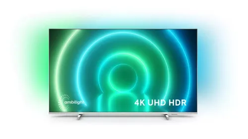 Телевизор, Philips 50PUS7956/12, 50" UHD 4K LED 3840x2160, DVB-T2/C/S2, Ambilight 3, HDR10+, HLG, Android 10, Dolby Vision, Dolby Atmos, Quad Core Pixel Plus Ultra HD, 60Hz, BT 5.0, HDMI 2.1 VRR, ARC, USB, Cl+, 802.11n, Lan, 20W RMS, Borderless design, Silver