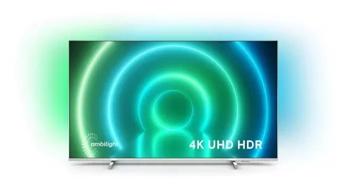 Телевизор, Philips 55PUS7956/12, 55" UHD 4K LED 3840x2160, DVB-T2/C/S2, Ambilight 3, HDR10+, HLG, Android 10, Dolby Vision, Dolby Atmos, Quad Core Pixel Plus Ultra HD, 60Hz, BT 5.0, HDMI 2.1 VRR, ARC, USB, Cl+, 802.11n, Lan, 20W RMS, Borderless design, Silver