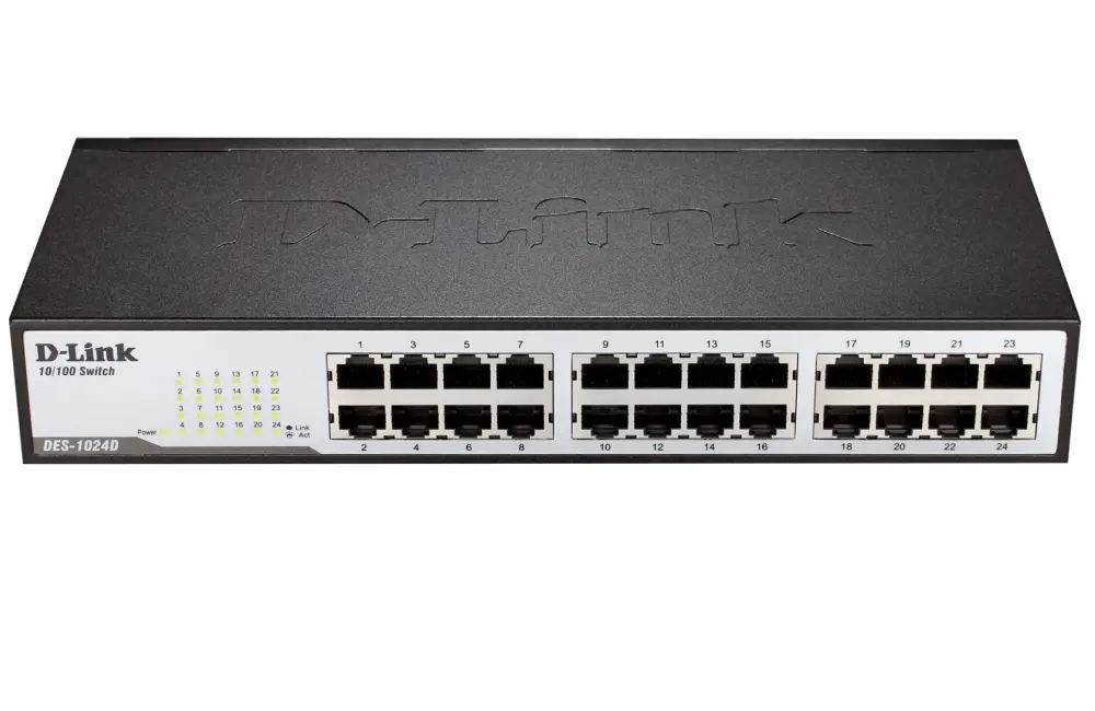 Switch, D-Link 24 porturi 10/100Mbps Fast Ethernet Unmanaged Switch, montabil în rack