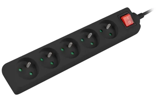 Разклонител, Lanberg power strip 1.5m, 5 sockets, french with circuit breaker quality-grade copper cable, black