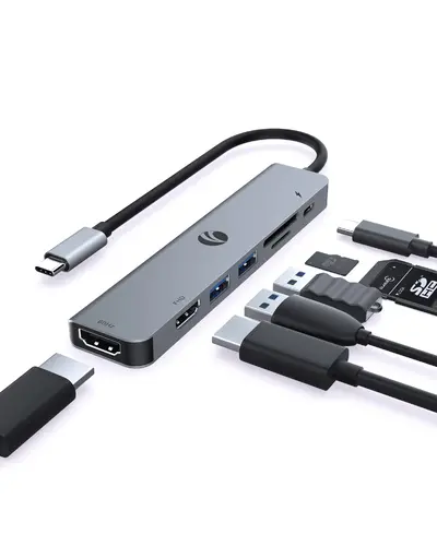 VCom докинг станция Docking Station Type-C 7-in-1 - CUE39 - PD3.0 100W, HDMI x 2, USB3.0 x 2, SD, TF - image 2