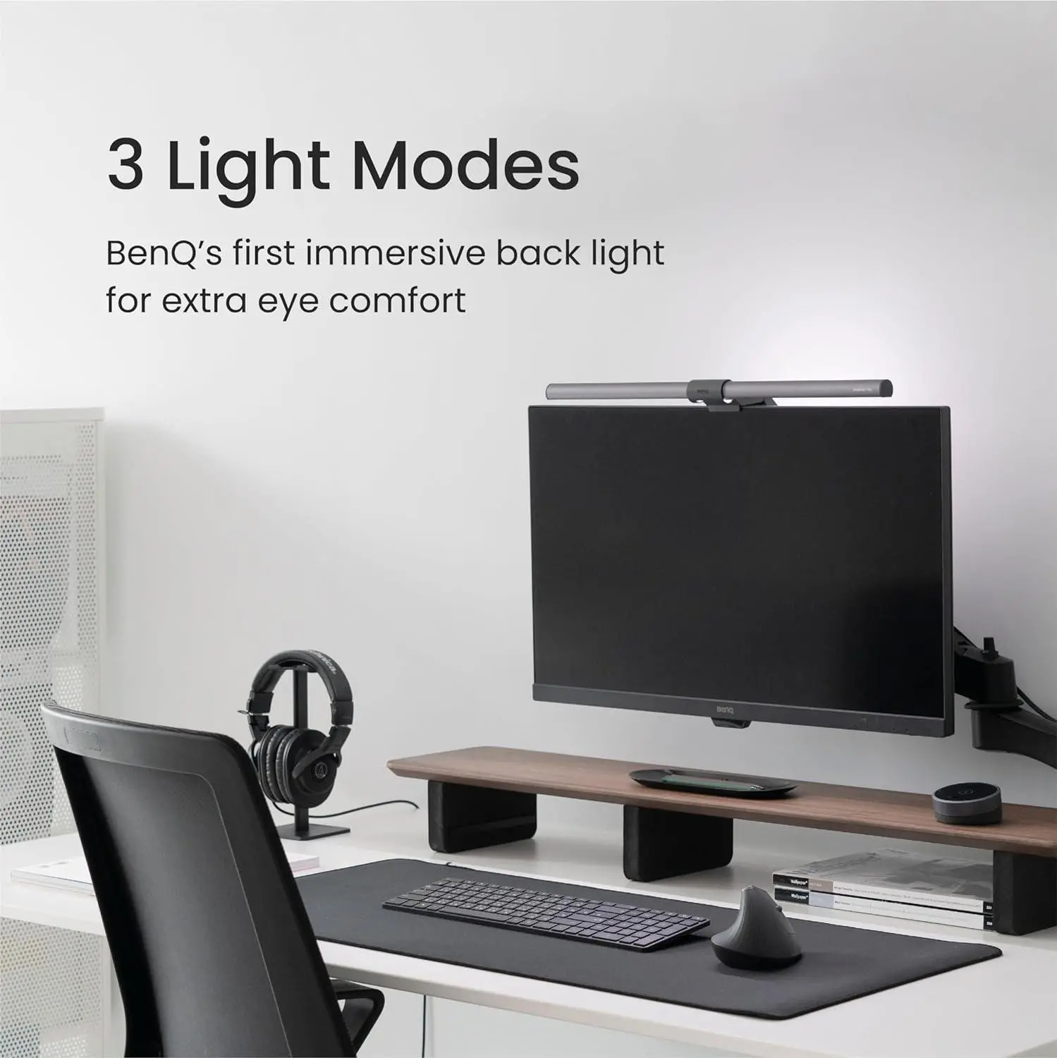 Лампа за четене за монитор BenQ CLIP ScreenBar Halo, 3 режима, Безжичен контролер - image 1