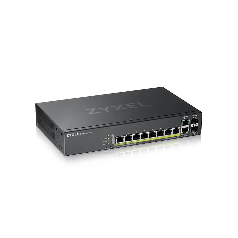 Switch ZyXEL GS-2220-10HP, 10 θυρών Layer2+, 8x Gigabit PoE + 2x Gigabit combo (RJ45/SFP), διαχειρίσιμο