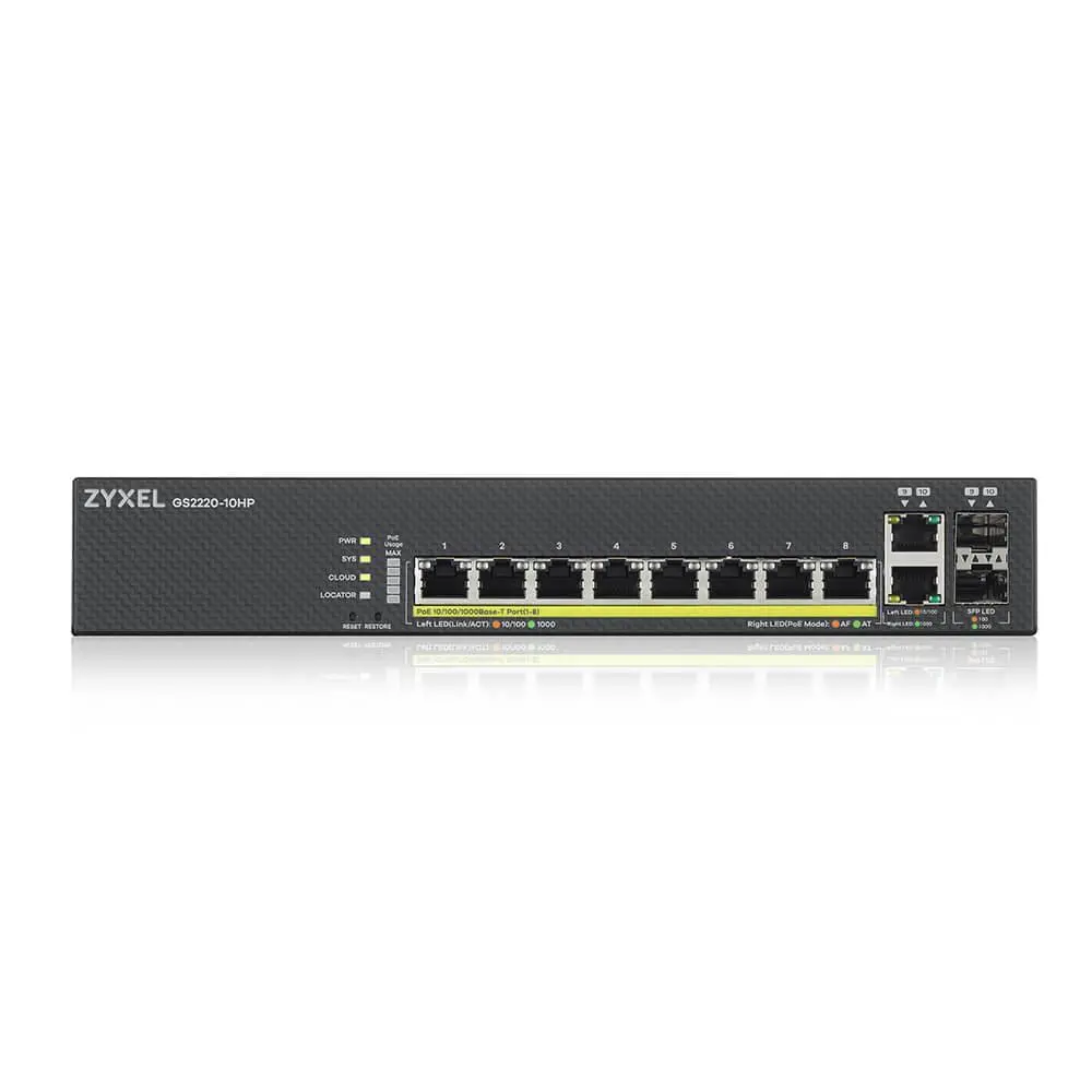 Switch ZyXEL GS-2220-10HP, 10 θυρών Layer2+, 8x Gigabit PoE + 2x Gigabit combo (RJ45/SFP), διαχειρίσιμο - image 1
