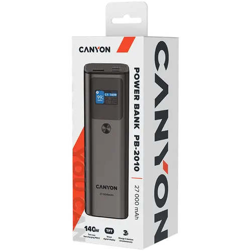 CANYON power bank PB-2010 TFT 27000 mAh 97.2Wh PD140W QC 3.0 Dark Grey - image 6