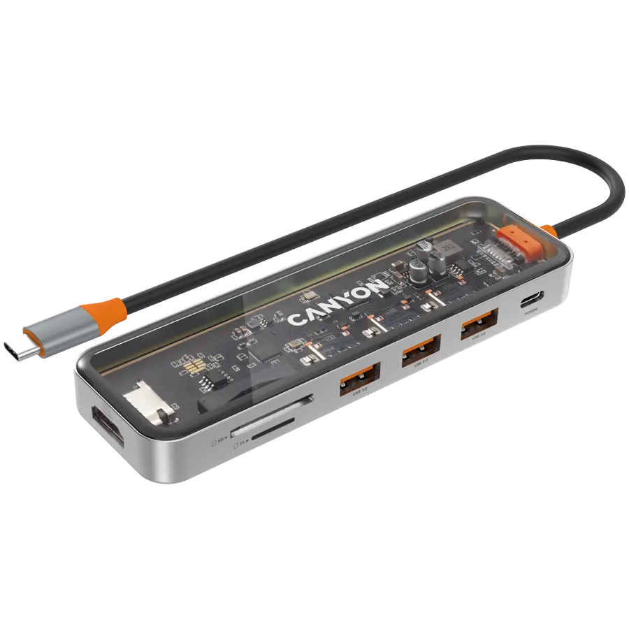 CANYON hub DS-13 7in1 4k USB-C Transparent Space Grey - image 1