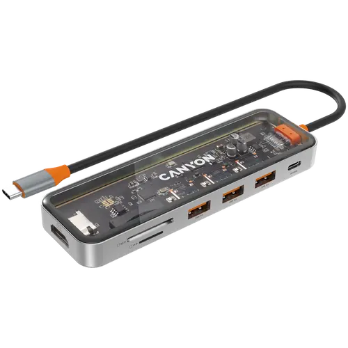 CANYON hub DS-13 7in1 4k USB-C Transparent Space Grey - image 1