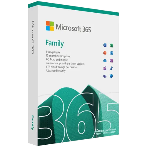 Програмен продукт, Microsoft 365 Family English EuroZone 1 License Medialess P10 1 Year Subscription