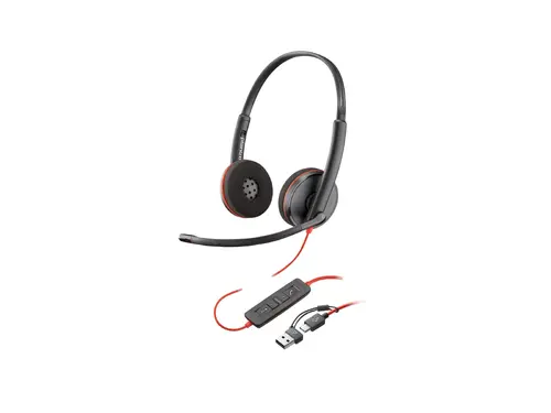 HP Poly Blackwire 3220 Stereo USB-C Headset +USB-C/A Adapter