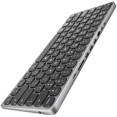 AXAGON HMC-KB keyboard USB-C 5Gbps with HUB, microSD/SD, 3x USB-A, HDMI 4K/60Hz, PD 100W, Audio, US layout