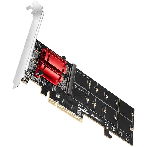 Axagon PCEM2-ND PCIE 2X NVME M.2 CONTROLLERPCI-Express x8 internal controller for connecting two NVMe M.2 SSD disks to a computer. Supports main boards without PCIe Bifurcation.