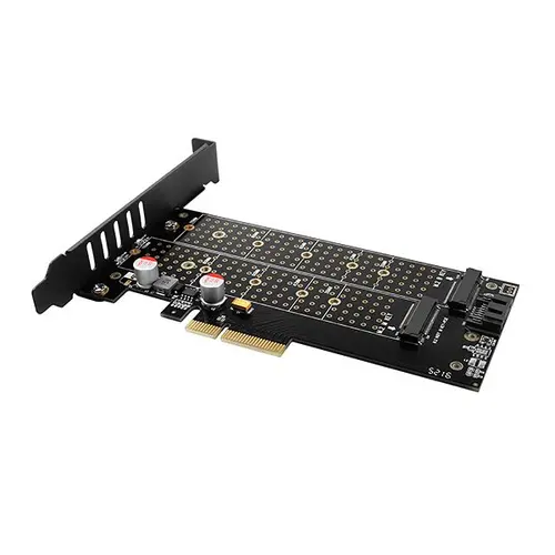 AXAGON PCEM2-DC PCI-E 3.0 4x - DUAL M.2 SSD (NVMe + SATA), dual voltage, up to 110mm SSD, fan + heatsink - image 1