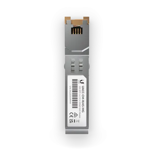 Ubiquiti UACC-CM-RJ45-MG SFP+ to RJ45 adapter, 1/2.5/5/10 GbE is a RJ45 transceiver that can be inserted into an SFP port in order to connect a copper Ethernet cable - image 2