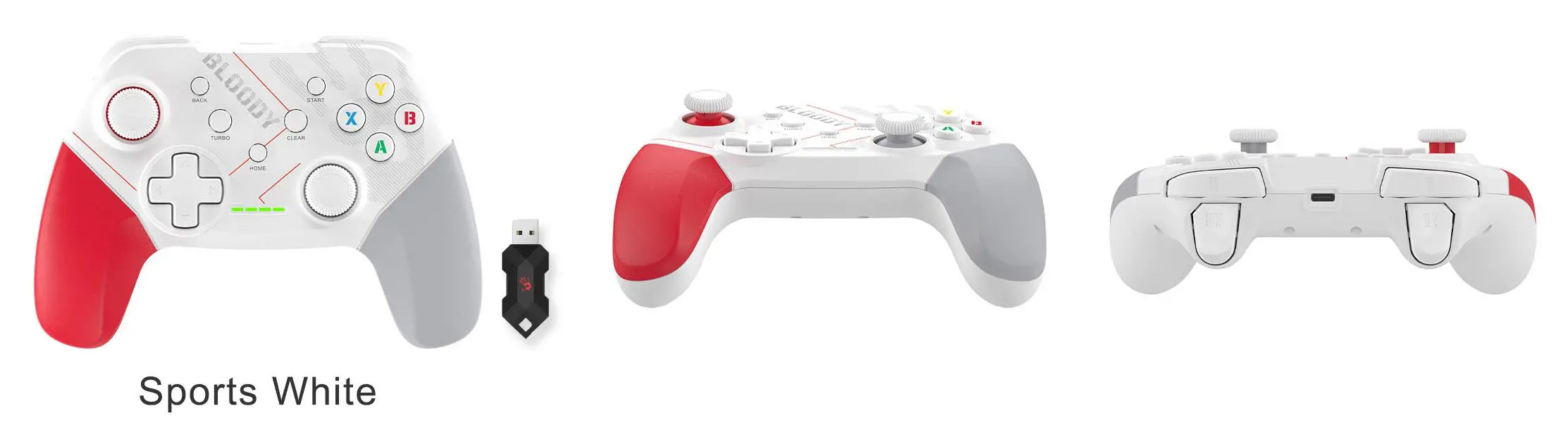Controler de gaming A4tech Bloody GPW50, Dual-mode cu fir și fără fir, Alb