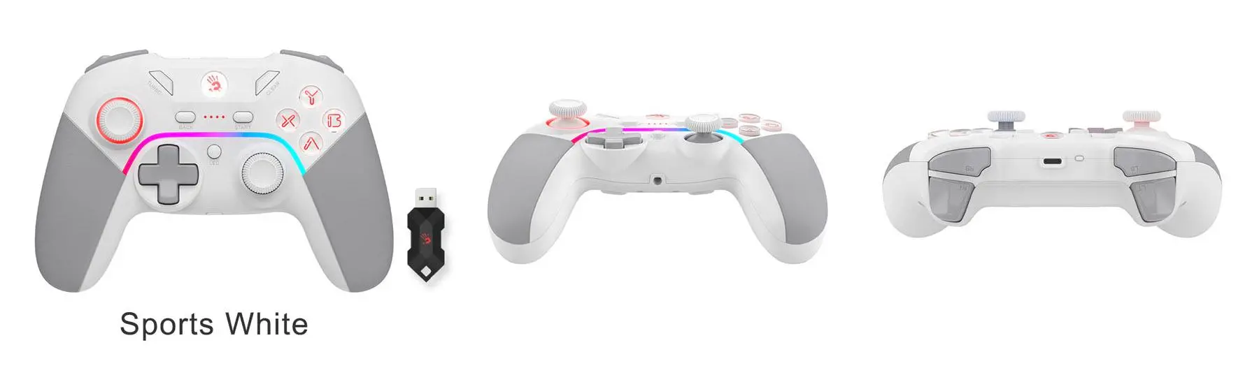 Gaming χειριστήριο A4tech Bloody GPW70, Ενσύρματο και ασύρματο, RGB, Λευκό