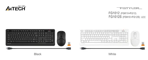 Комплект клавиатура и мишка A4TECH Fstyler FG1012, Безжичен, Бяла - image 4