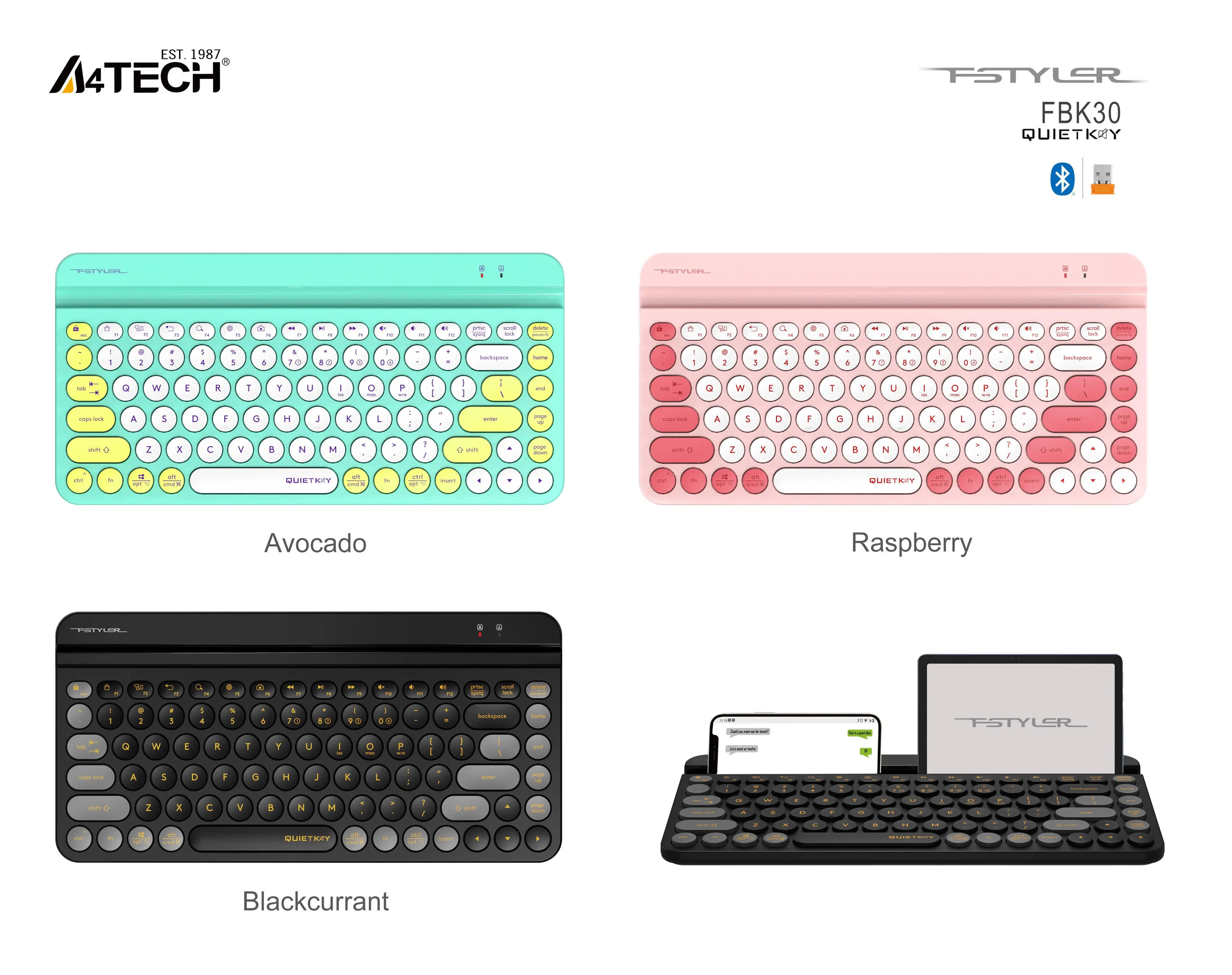 Безжична клавиатура A4tech Fstyler FBK30, Bluetooth, 2.4G, Стойка за телефон, Кирилизирана, Авокадо - image 5
