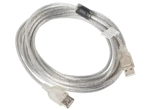 Кабел, Lanberg extension cable USB 2.0 AM-AF, 5m, transparent ferrite - image 1
