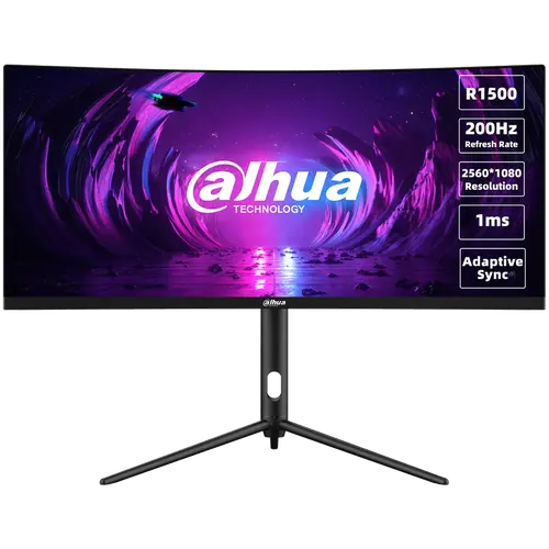 Dahua LM30-E330CA Curved Gaming Monitor, 30" WFHD (2560x1080), VA, 200Hz, 250 nits, 120% sRGB, 21:9, 3000:1, 178°/178°, 1ms, VESA, 2x DP 1.4, 2x HDMI 2.0, 1x Audio out, DC 12V, 4A, 55W.