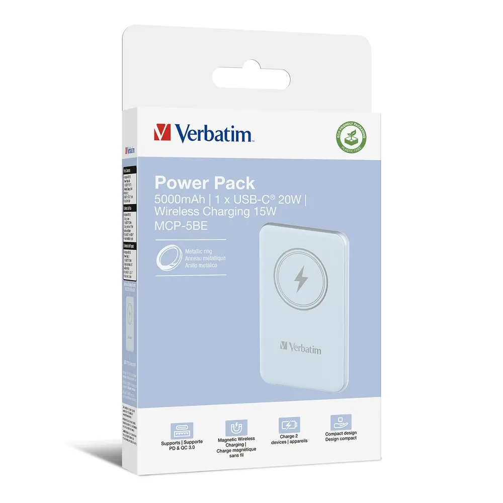 Външна батерия, Verbatim MCP-5BE Power Pack 5000 mAh with UBS-C PD 20W / Magnetic Wireless Charging 15W Blue - image 3