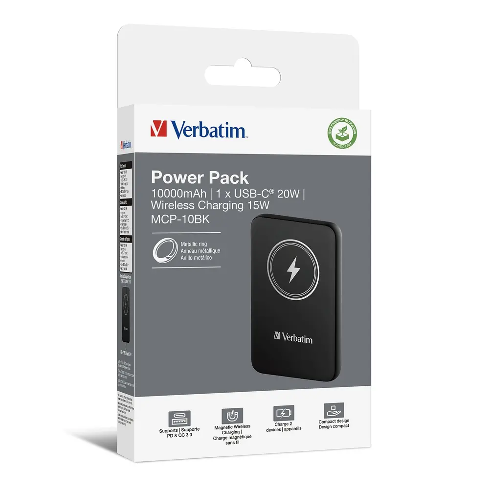Външна батерия, Verbatim MCP-10BK Power Pack 10000 mAh with UBS-C PD 20W / Magnetic Wireless Charging 15W Black - image 3