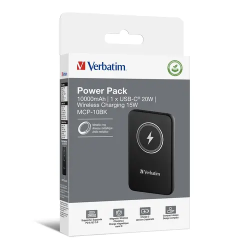 Външна батерия, Verbatim MCP-10BK Power Pack 10000 mAh with UBS-C PD 20W / Magnetic Wireless Charging 15W Black - image 3