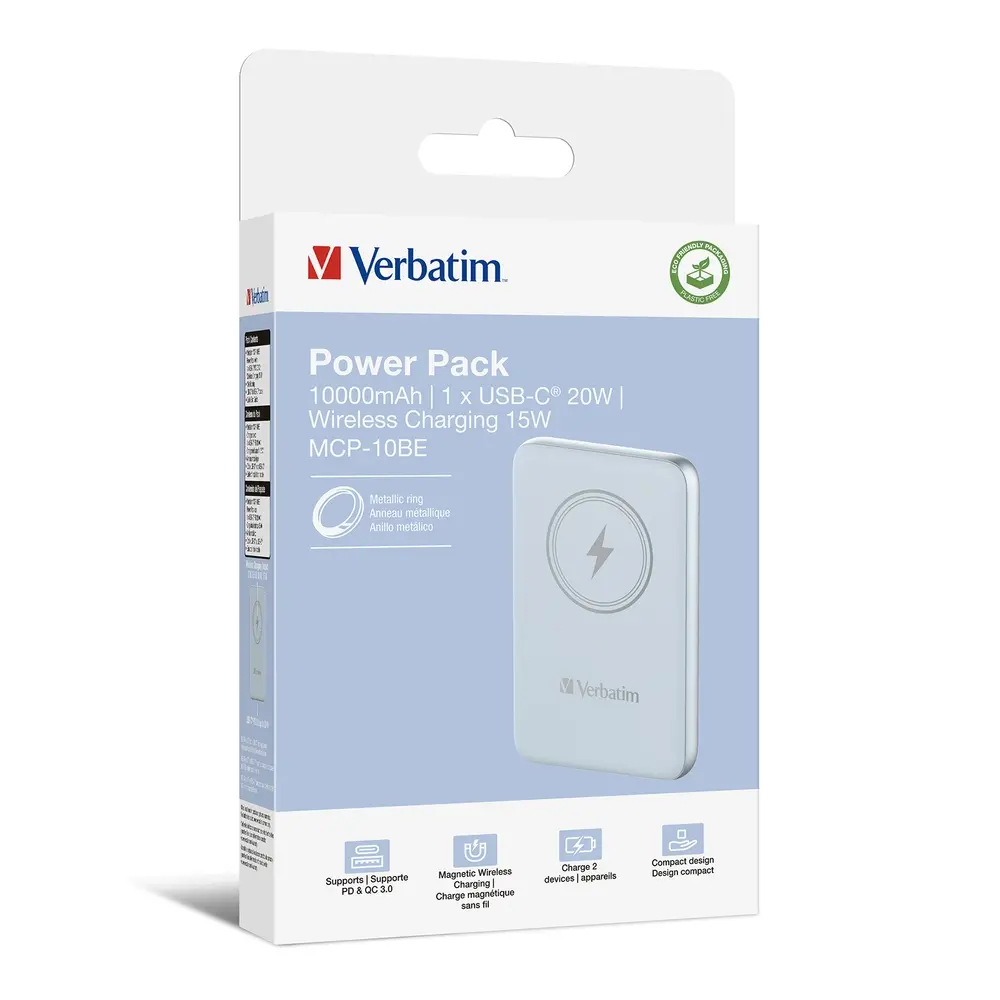 Външна батерия, Verbatim MCP-10BE Power Pack 10000 mAh with UBS-C PD 20W / Magnetic Wireless Charging 15W Blue - image 3