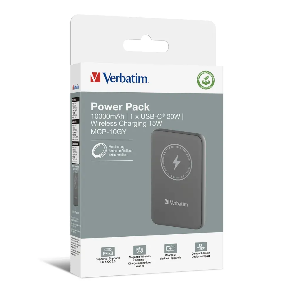 Външна батерия, Verbatim MCP-10GY Power Pack 10000 mAh with UBS-C PD 20W / Magnetic Wireless Charging 15W Grey - image 3