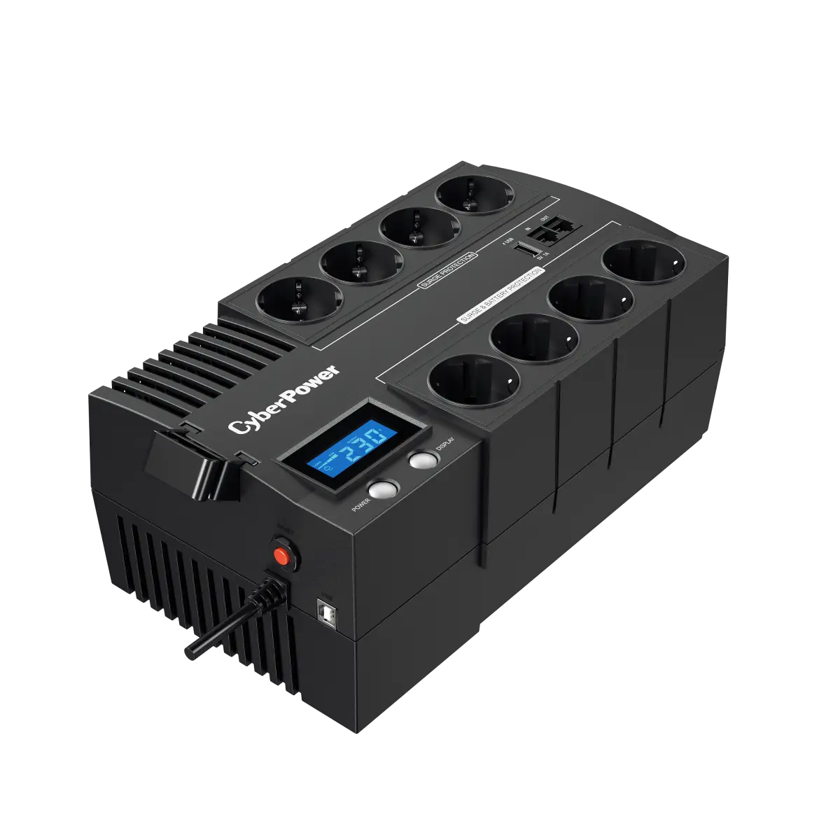 UPS desktop cu economie de energie, cu AVR și afișaj LCD, 700VA/420W, 8x Schuko, Autonomie la 90W ( min ):28, Protecție la supratensiune și vârfuri