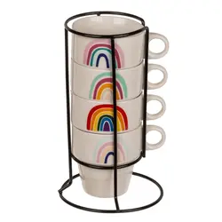 Комплект керамични чаши с метална стойка Rainbow