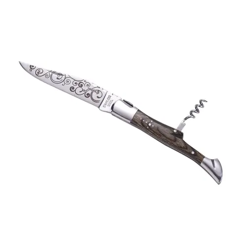 Сгъваем нож LAGUIOLE FOLDABLE KNIFE GREY PAKKA CORKSCREW, с тирбушон, сив