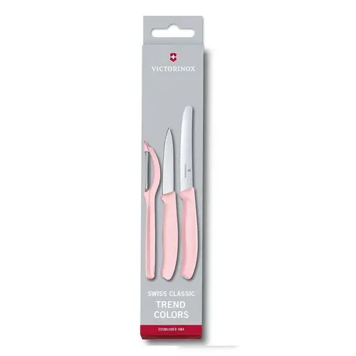 Set Victorinox Swiss Classic Trend Colors, două cuțite și curățător de legume, roz deschis - 1
