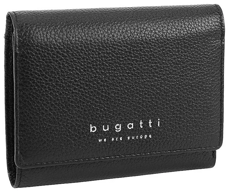 Дамски кожен портфейл Bugatti Linda Continental 6CC, eстествена кожа, черен