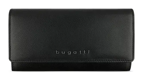 Дамски кожен портфейл Bugatti Bella Ladies Flip Long Wallet, RFID защита, черен