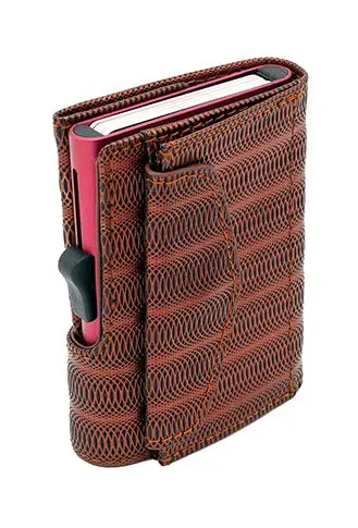 Suport de carduri C-SECURE XL cu portofel și compartiment pentru monede, Red Metallic leather