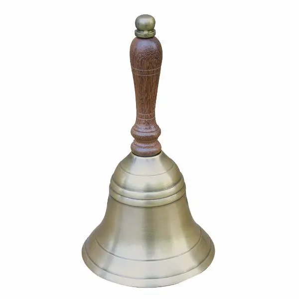 Звънец с дървена дръжка, стар месинг H16cm,Ф8.5