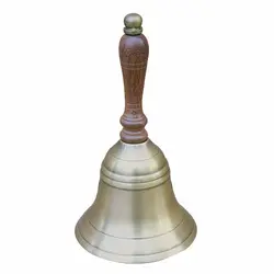 Звънец с дървена дръжка, стар месинг H16cm,Ф8.5