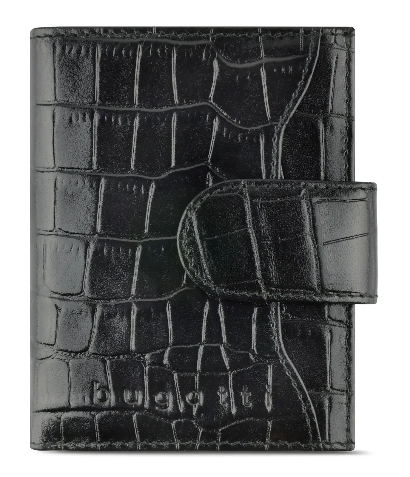 Husă din piele pentru carduri de credit Bugatti Secure Smart RFID Croco, neagră