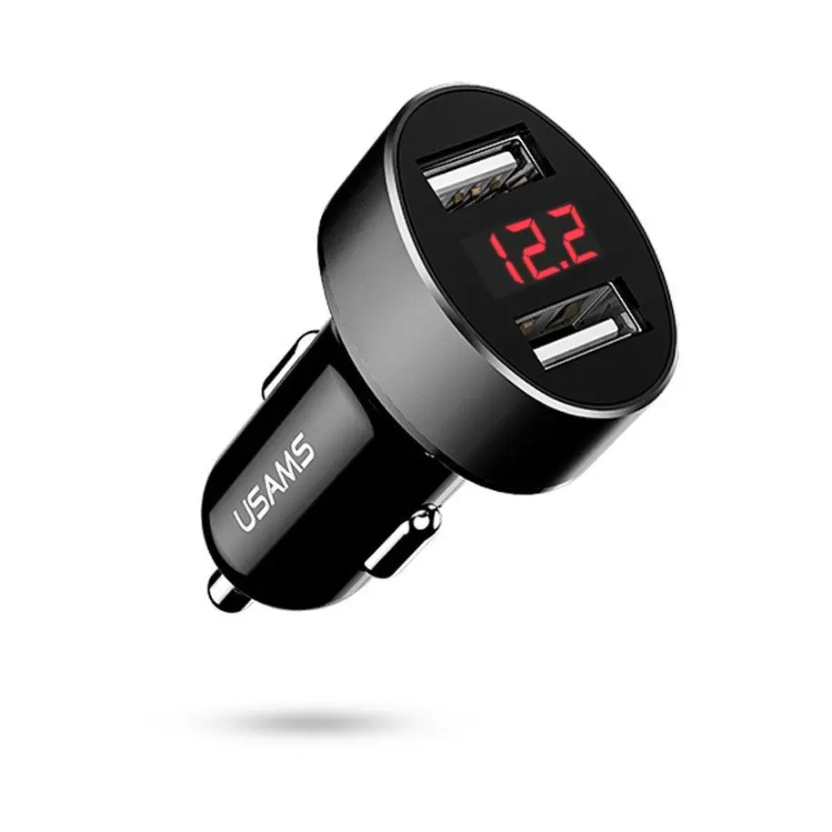 Încărcător pentru bricheta auto 12V Usams C1 2.1A, Digital Display, negru
