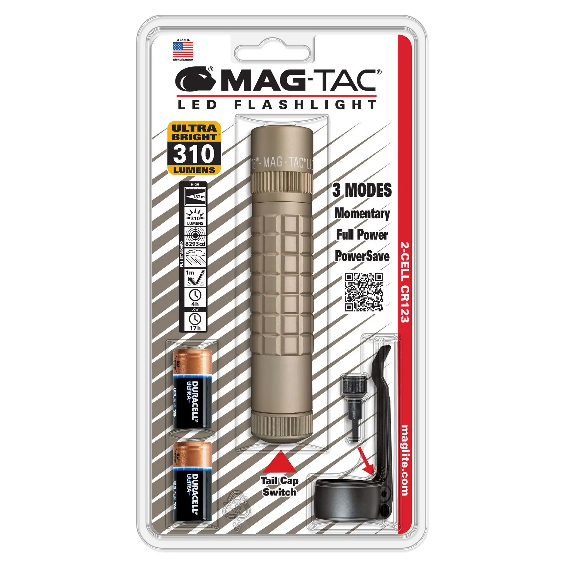 Lanternă MAGTAC 2-Cell CR123 LED Plain Bazel, blister nisip