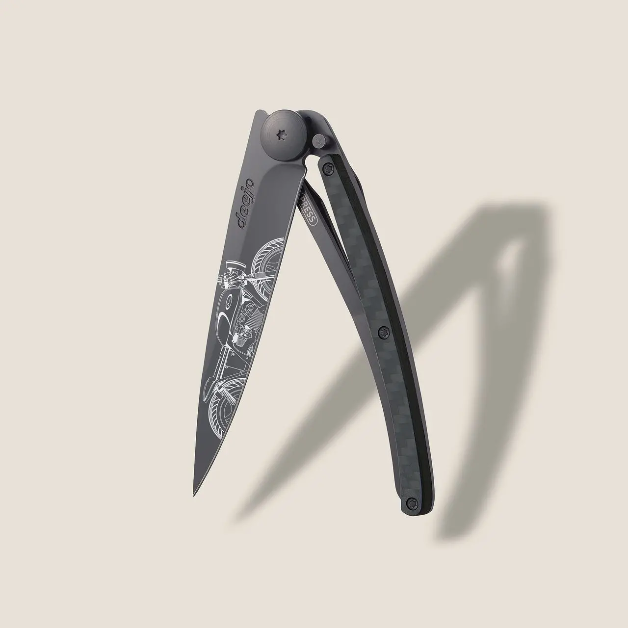 Briceag Deejo 37g, fibră de carbon / Café Racer